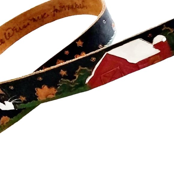 Vintage 1960s Hand Made Tooled Leather Belt With Animals, Barn And Farm Scenes. - Picture 4 of 6